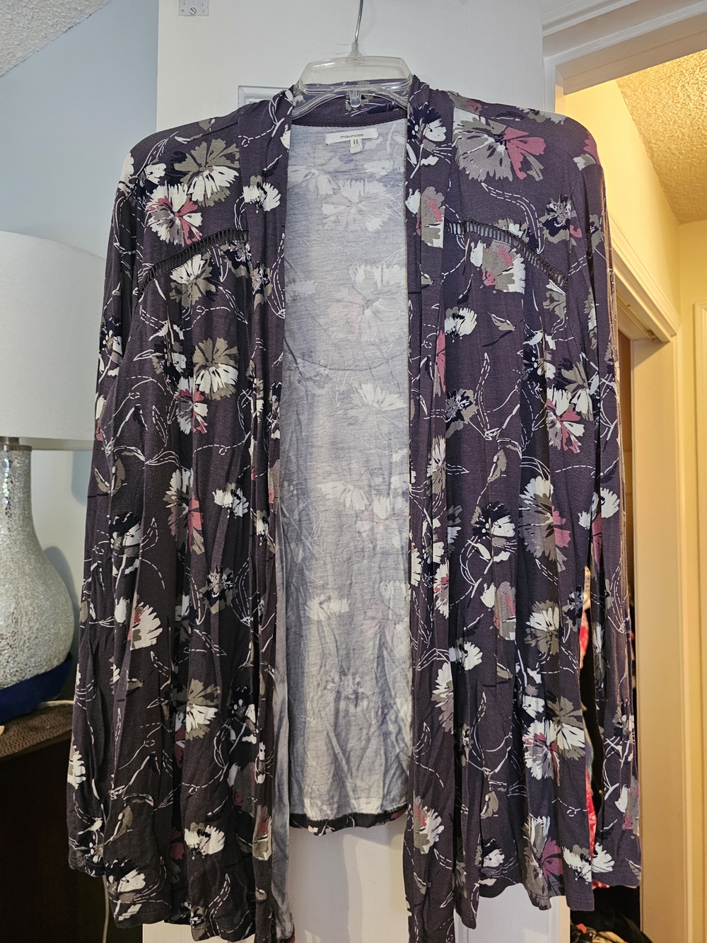 4/$25 Maurices Plum Floral Open-Front Cardigan